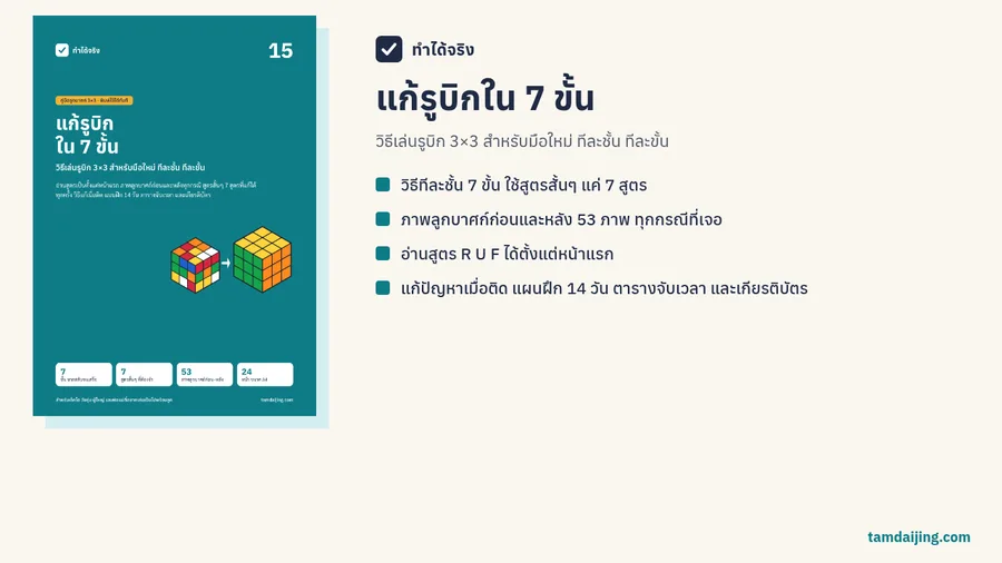 ปกคู่มือแก้รูบิกใน 7 ขั้น พร้อมสรุปเนื้อหาในเล่ม