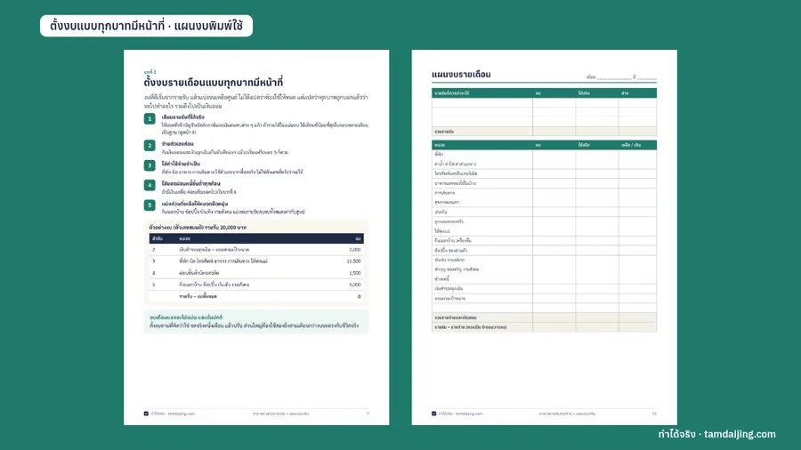 ตัวอย่างหน้า 2 จาก ตารางรายรับรายจ่าย + แผนออมเงิน